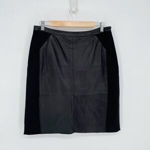 Halogen Leather and Ponte Knit Panel Pencil Skirt in Black Women's 10 Petite